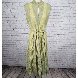 Buru Green Textured Braided Belt Sleeveless Zip Mock Neck Midi Dress Small S